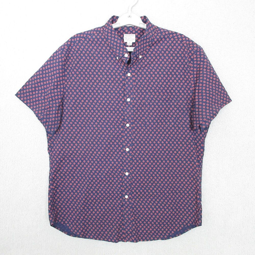 JCrew Shirt Mens L Short Sleeve Button Up Navy Red Floral Secret Wash